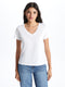 V Neck Straight Short Sleeve Women T-Shirt
